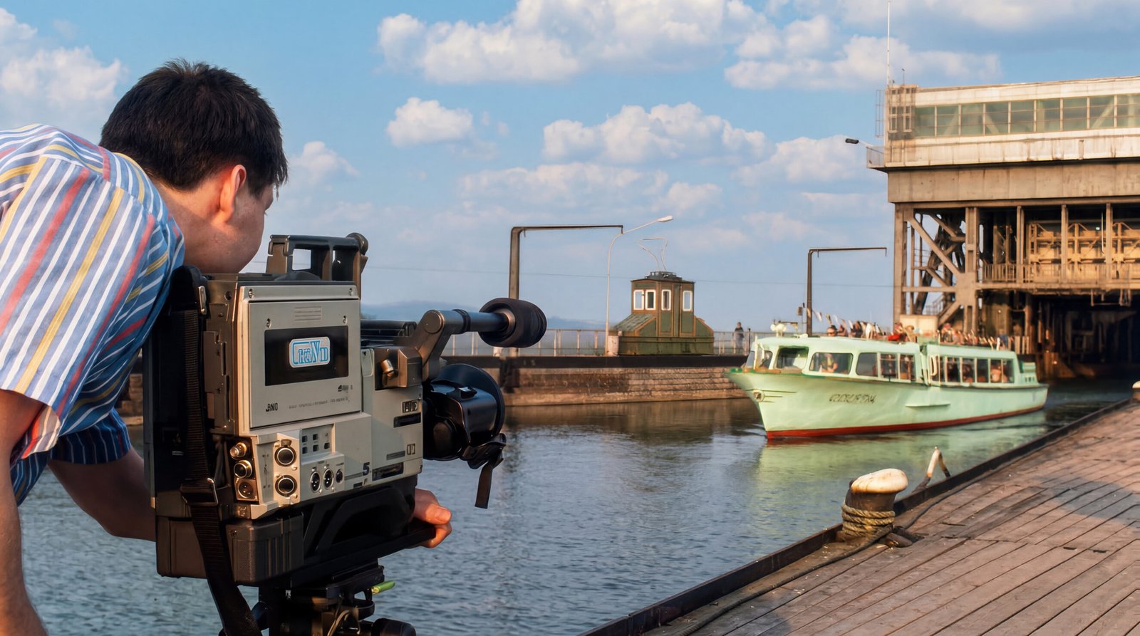 Weltanschauung Foto oder Film Kameramann filmt Schiff