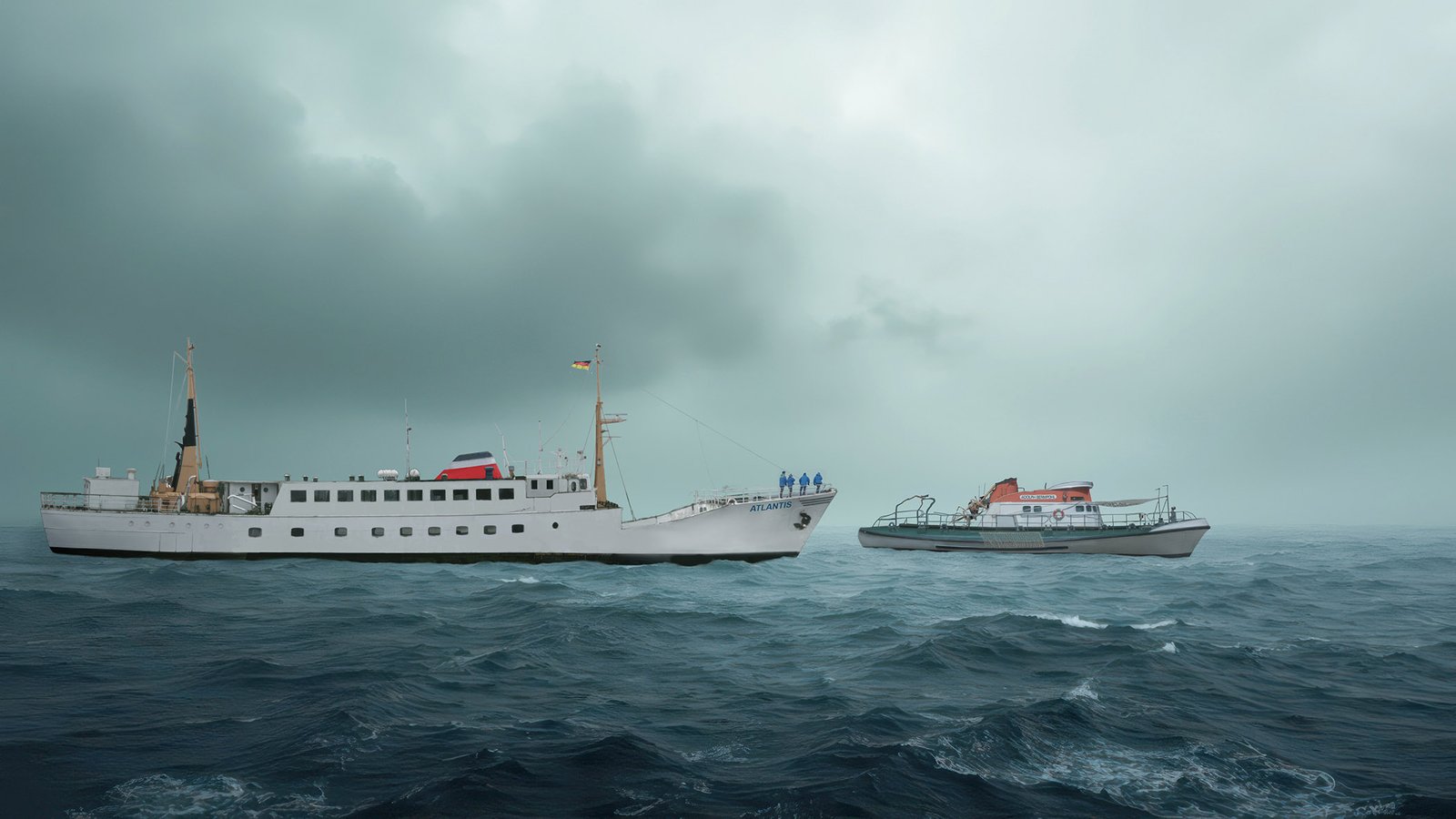 Zwei Schiffe auf dem Meer, Seenotrettungskreuzer