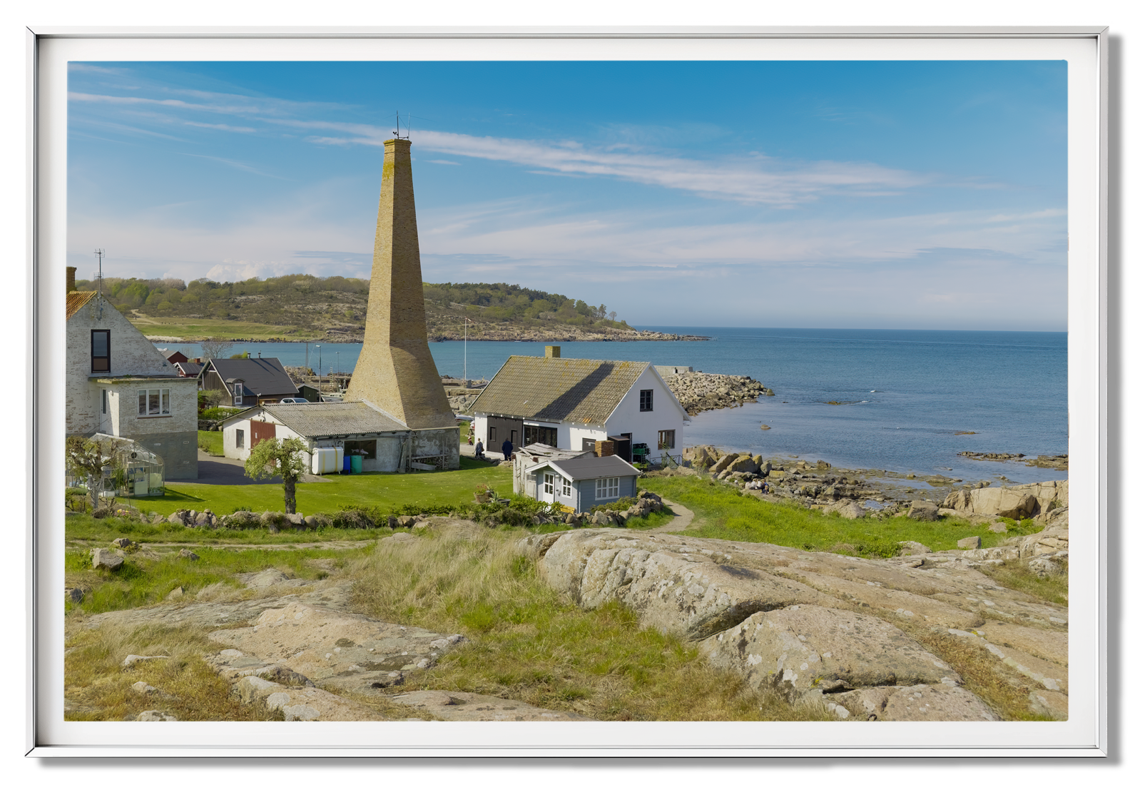 Titelbild im Rahmen mit Räucherei Schornstein auf Bornholm