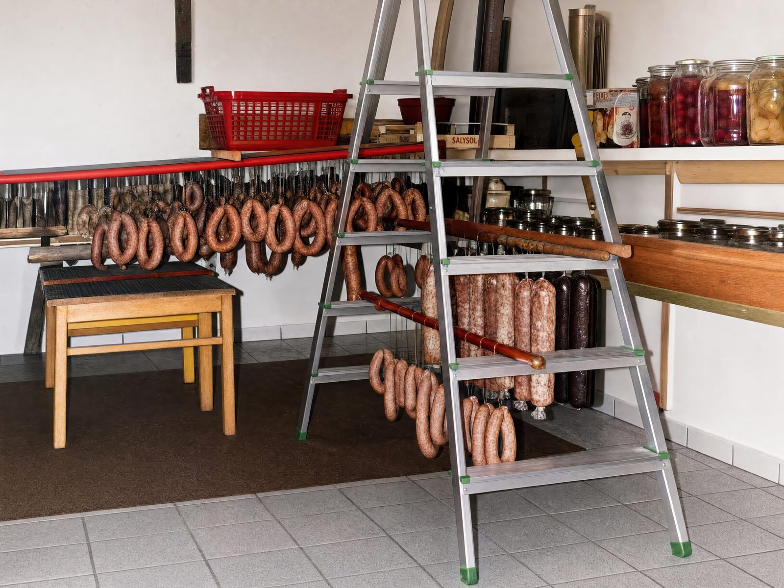 Würste zur Reifung im Keller, Kohlwurst, Lippische Rinderwurst, Blutwurst