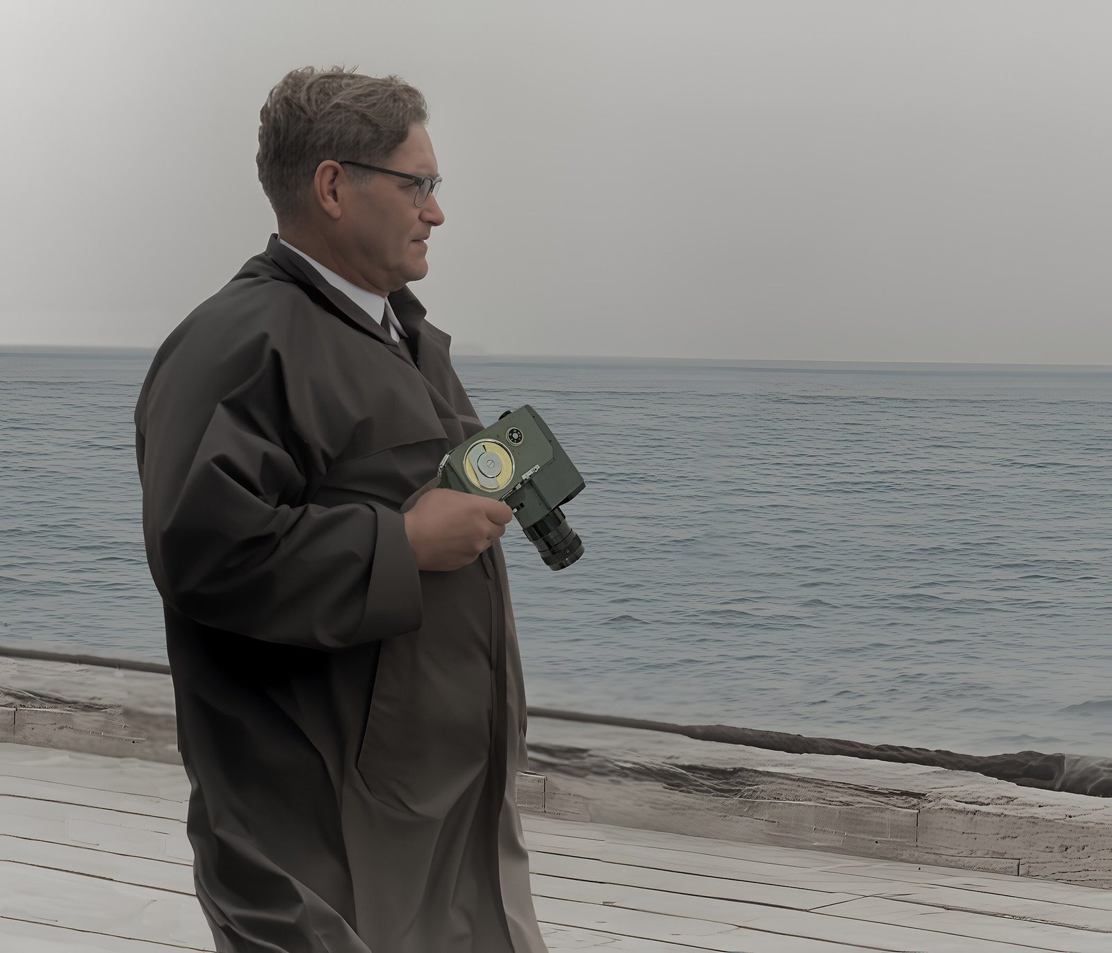 Altes Foto Mann mit historischer Canon Kamera